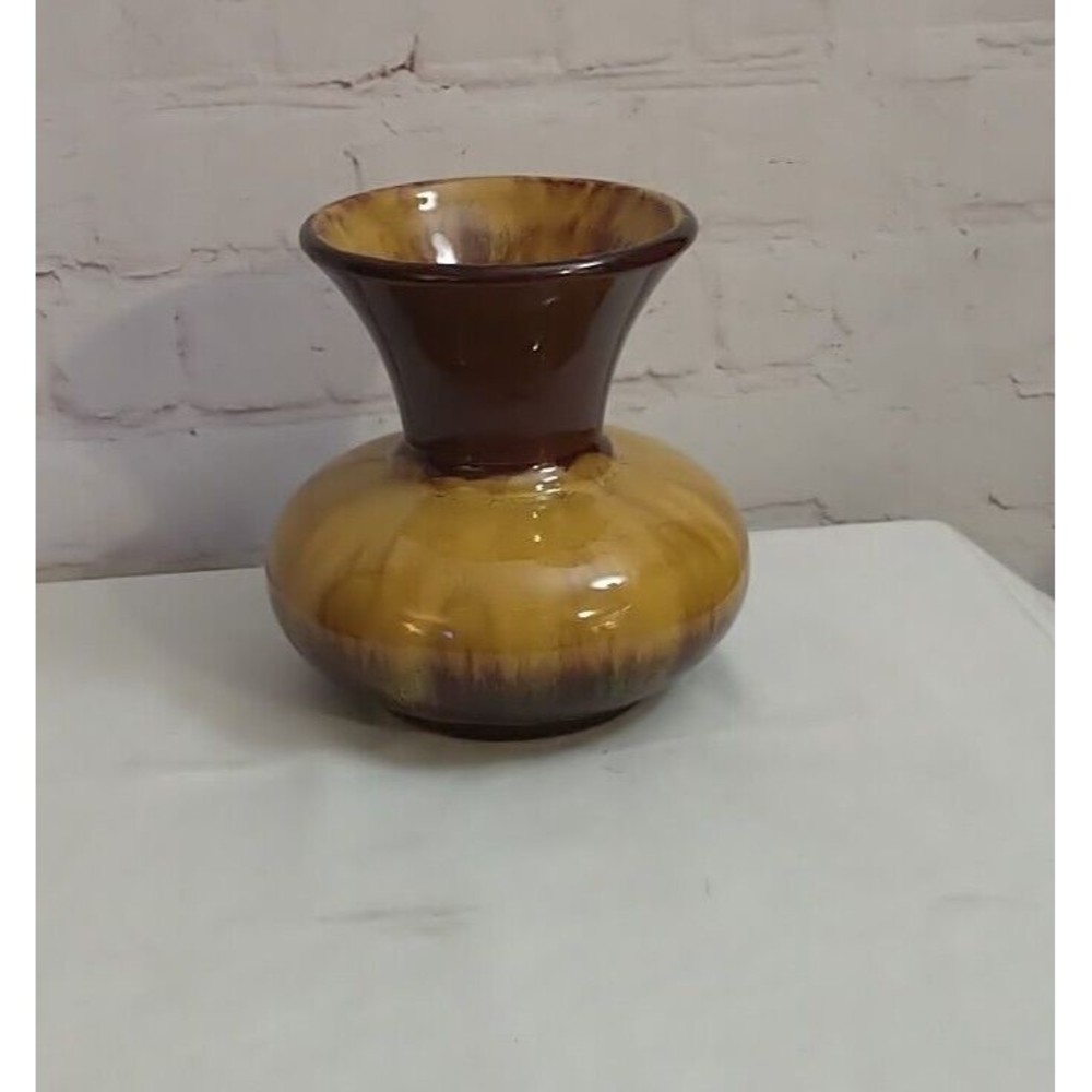 Vintage MCM Blue Mountain Pottery Vase Glossy Yellow & Brown Glaze  5" - Picture 3 of 8